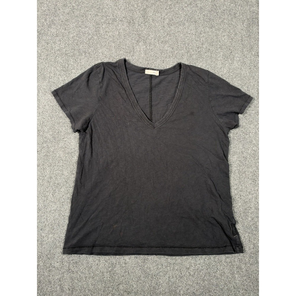 Rag & Bone Women's Medium Black V Neck Short Sleeve Cotton T Shirt Tee
